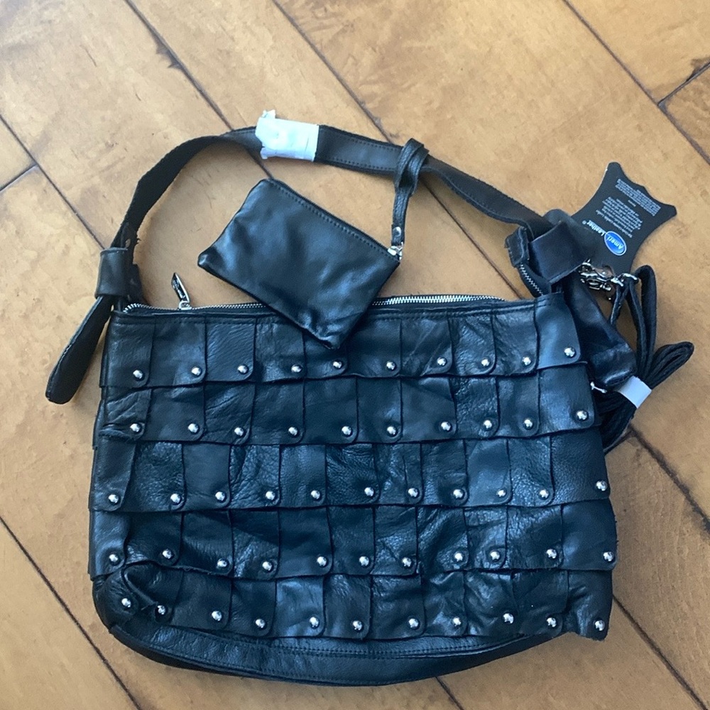 Black Studded Leather Shoulder Bag